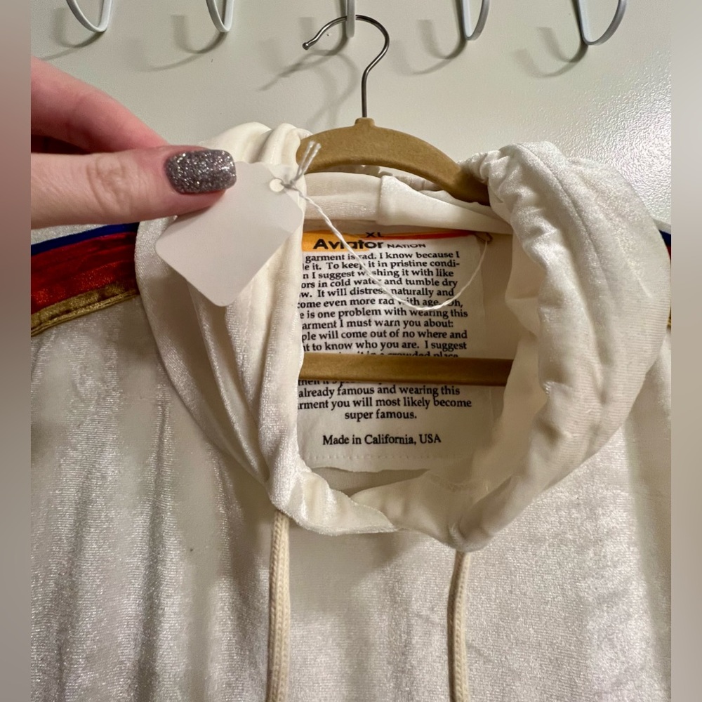 LIKE NEW Aviator Nation | Unisex Drawstring Hoodie with Multicolor Stripes - Picture 9 of 12